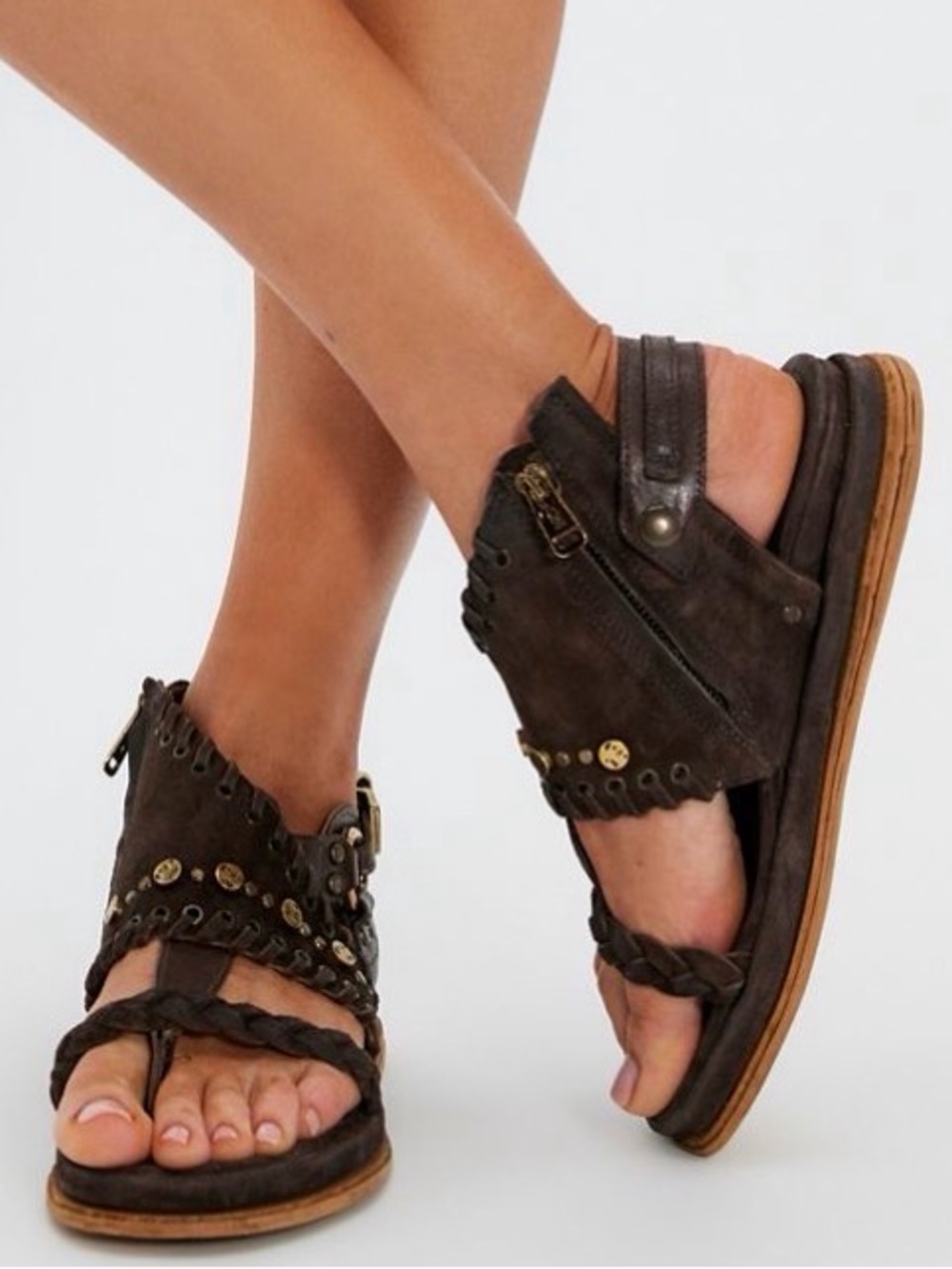 Free People & A.S.98 Sullivan Boot Sandals Dark Brown Leather New With Box & Tag